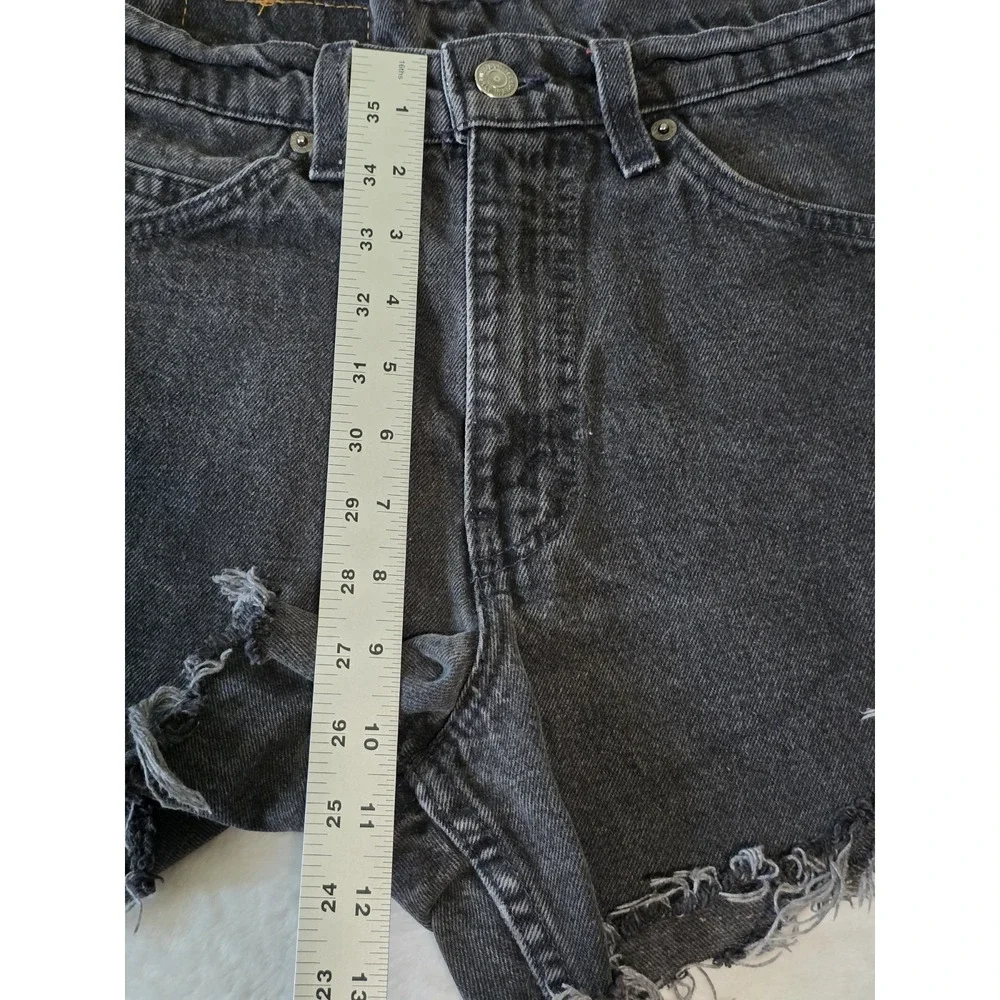Levi's Vintage 90s Womens W30 550 Orange Tab Cut Off Black Denim Shorts Festival
